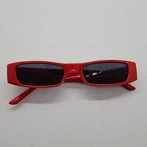 1990s Retro Style Futuristic Red Rectangle Sunglasses Petals and Peacocks